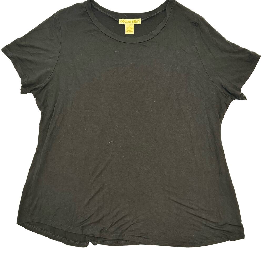 Coco & Shay Women's Plus Jersey Knit Basic Black Short Sleeve Tee 2XL Stretch